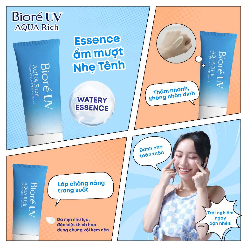 Combo 2 Essence Chống Nắng Màng Nước Dưỡng Ẩm Bioré UV Aqua Rich Watery Essence SPF50+/PA++++50G