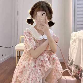 Đầm babydoll cổ búp bê hoa nhí đáng yêu