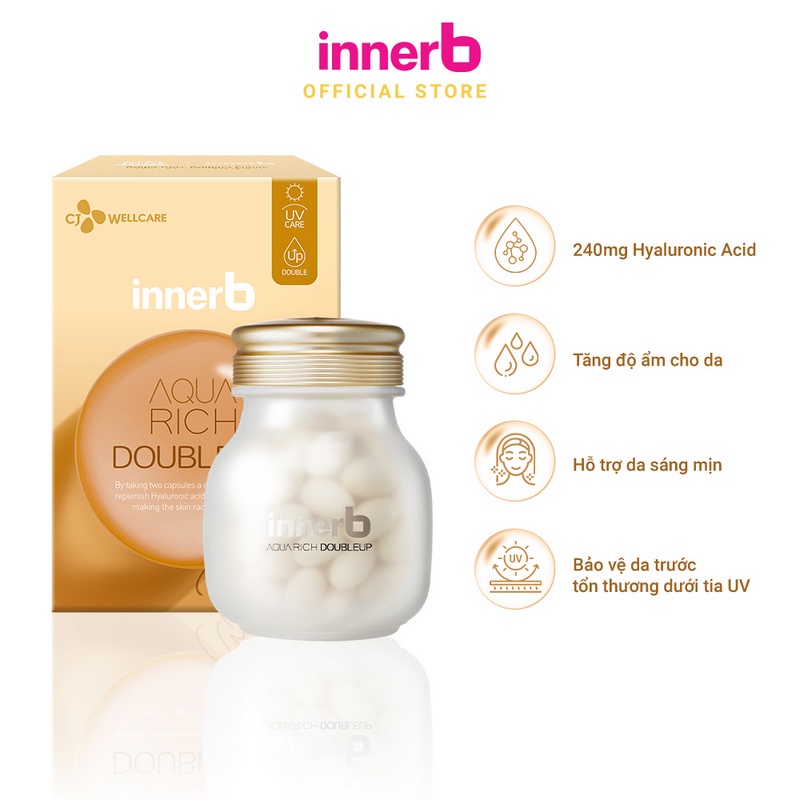 Combo 02 Hộp 6 chai nước uống Collagen Vitamin C sáng da InnerB Glowshot và 02 Thực phẩm bảo vệ sức khỏe INNERB AQUA