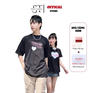 Áo cặp form rộng và baby tee màu đen SMALL THINGS cổ tròn 100% cotton 2 chiều Love Hunter Hồng