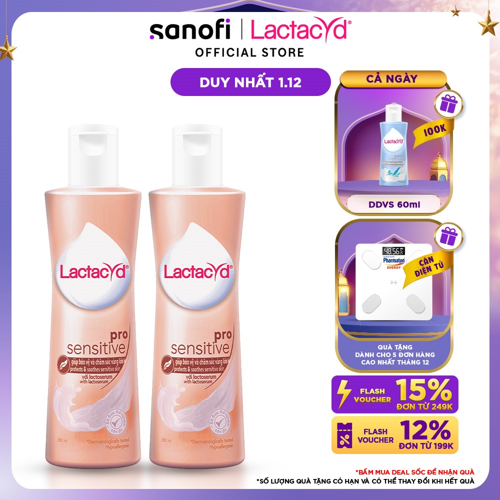 Bộ 2 chai Dung Dịch Vệ Sinh Phụ nữ Lactacyd Pro Sensitive Cho Da Nhạy Cảm 250ml/chai