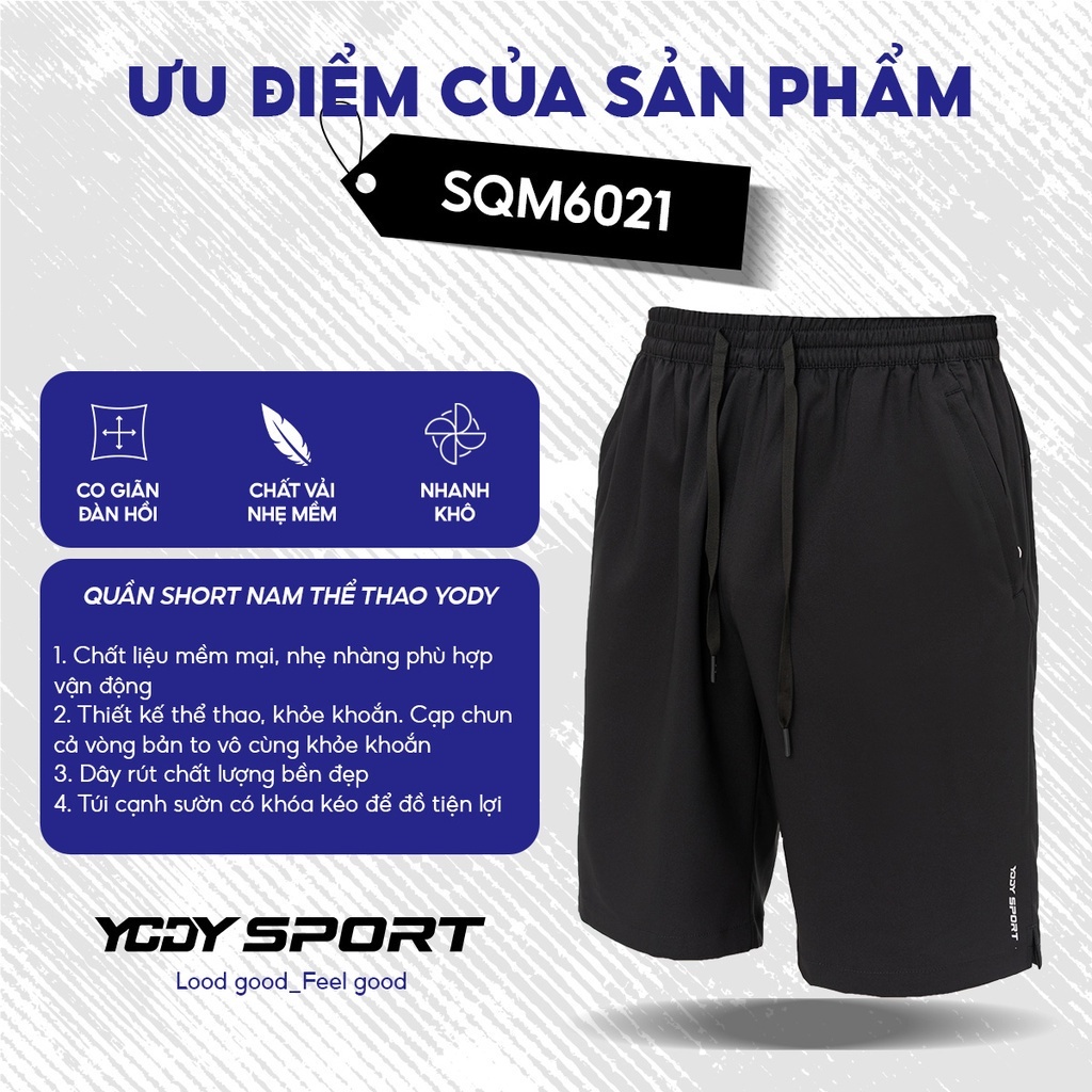 Quần short thể thao nam Yody sport năng động, lưng chun co giãn thoải mái, túi có khoá kéo SQM6021