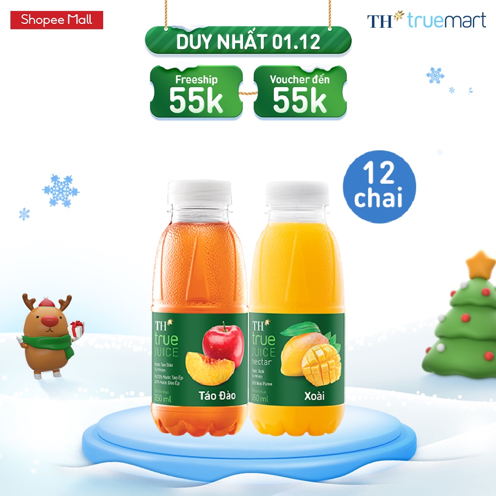 12 Chai nước táo đào và trái cây xoài tự nhiên TH true Juice 350ml (350mlx12)