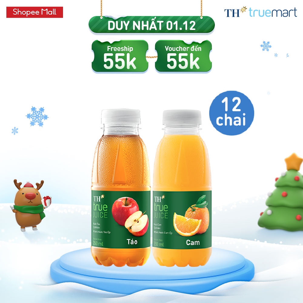 12 Chai nước táo và nước cam tự nhiên TH true Juice 350ml (350ml x12)
