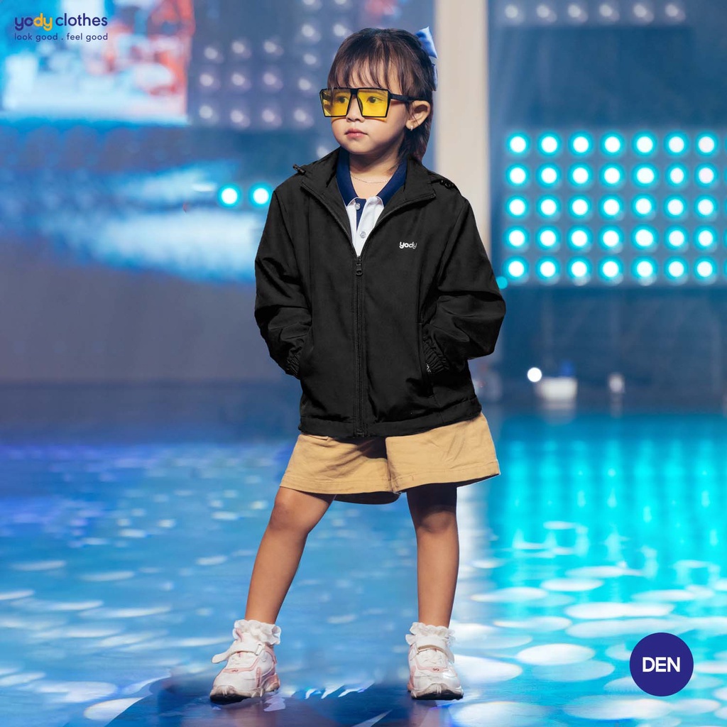 Áo gió trẻ em YODY chất liệu vải gió chống thấm nước gấp gọn có lót lưới có mũ tháo rời linh hoạt AKK5021