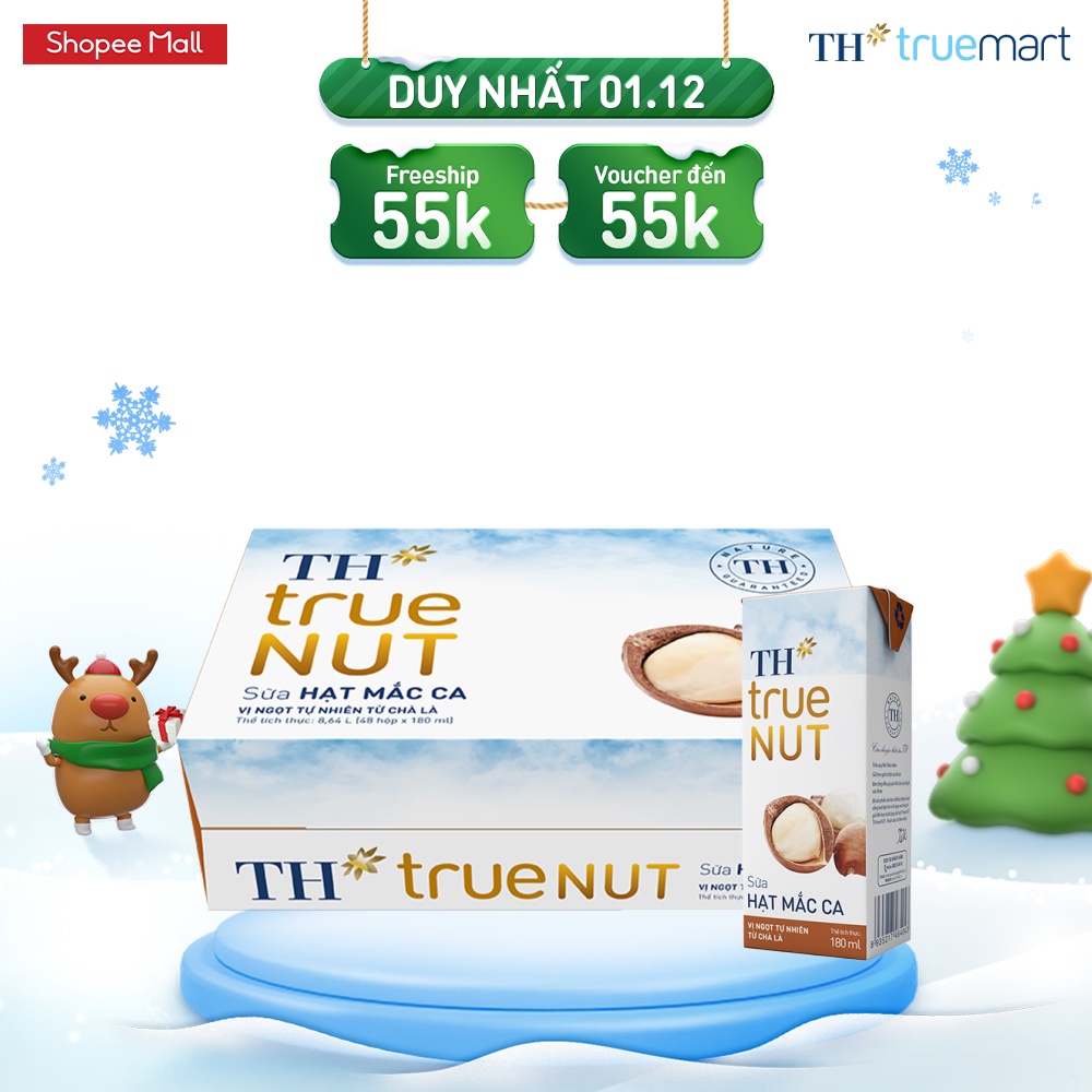 Thùng 48 hộp sữa hạt mắc ca TH True Nut 180ml (180ml x 48)