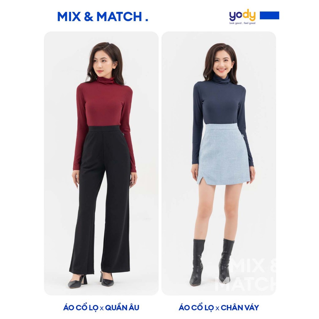 Áo thun giữ nhiệt nữ YODY cổ lọ, dài tay ấm áp, ôm body tôn dáng, co giãn ATN6078