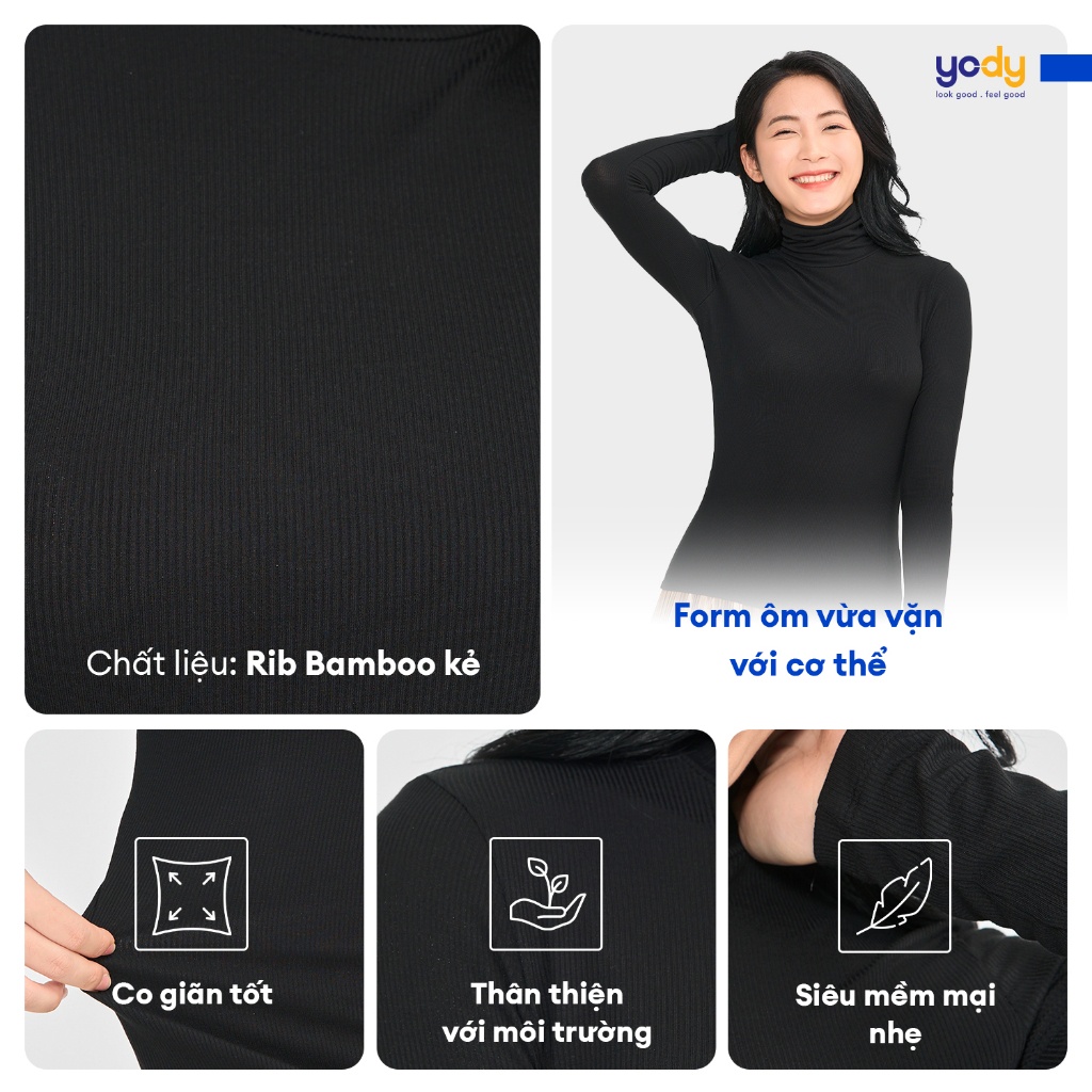 Áo thun giữ nhiệt nữ YODY cổ lọ, dài tay ấm áp, ôm body tôn dáng, co giãn ATN6078