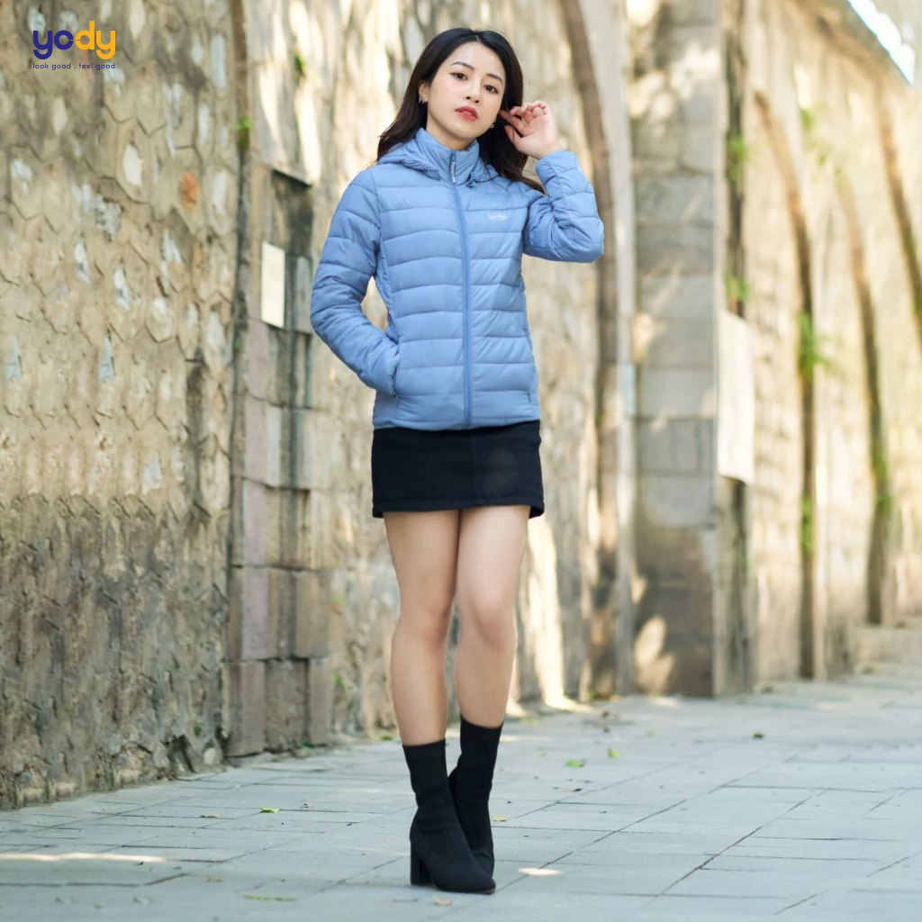 Áo khoác phao nữ YODY dáng ngắn có mũ giữ nhiệt siêu nhẹ, chống nước PHN5000