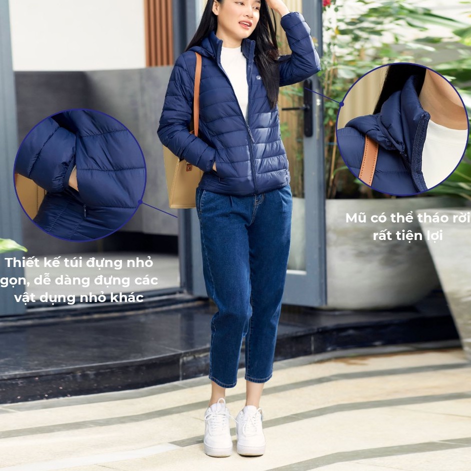 Áo khoác phao nữ YODY dáng ngắn có mũ giữ nhiệt siêu nhẹ, chống nước PHN5000