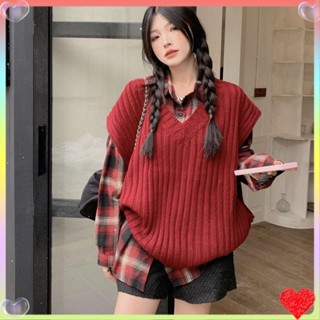 Áo Len Không Tay Cổ Chữ v Họa Tiết Sọc Caro Phong Cách retro