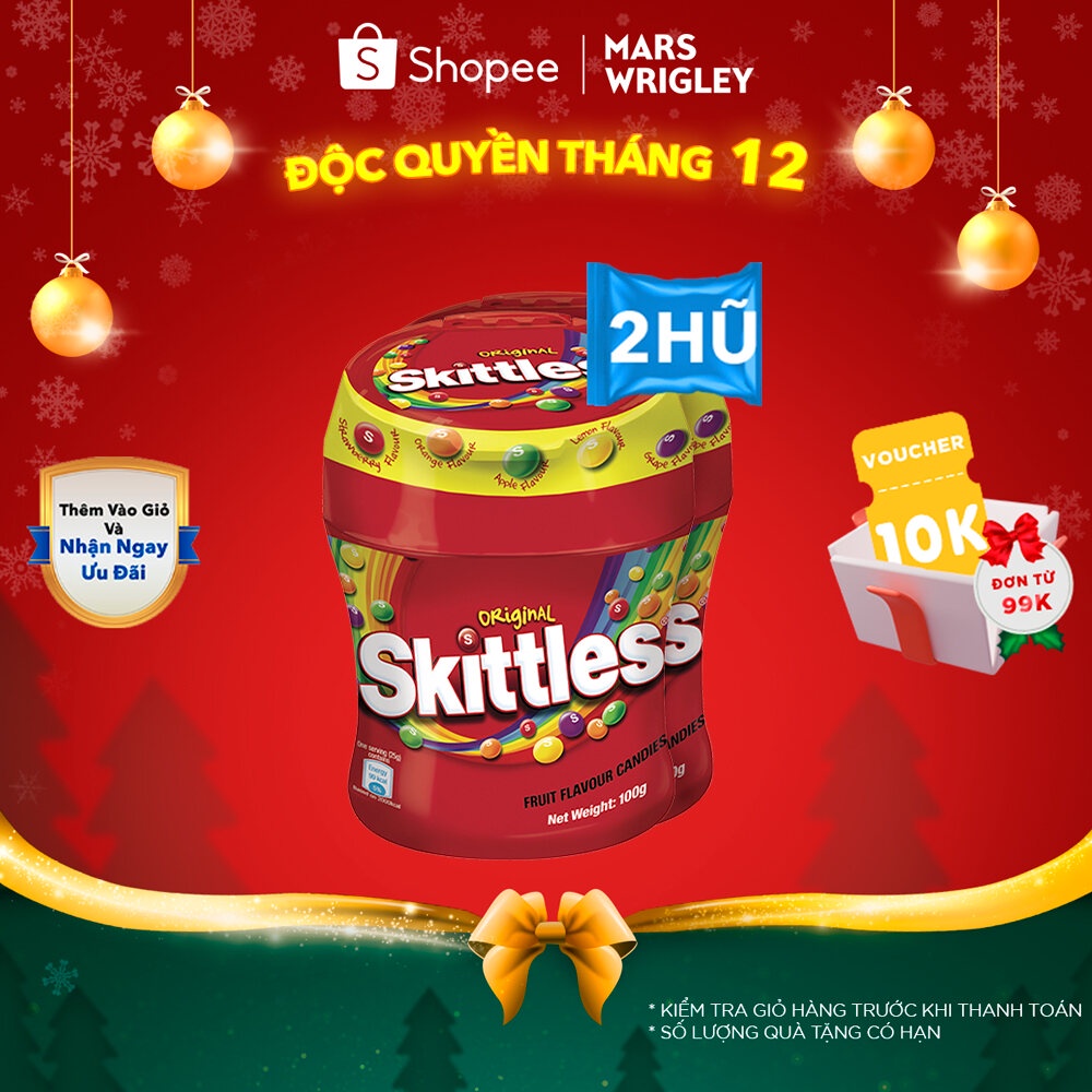 Combo 2 hũ Kẹo Skittles Hương Trái Cây hũ 100g