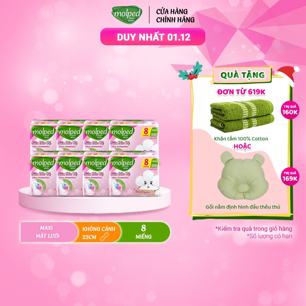 Combo 8 gói Băng vệ sinh Molped thiên nhiên Siêu bảo vệ Maxi không cánh