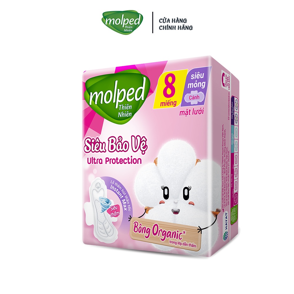 Combo 8 gói Băng vệ sinh Molped thiên nhiên Siêu bảo vệ Siêu mỏng có cánh