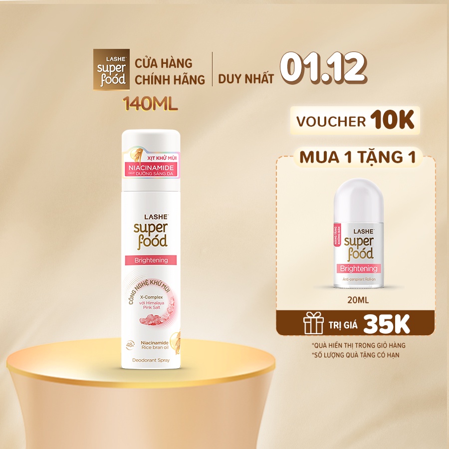 Xịt khử mùi LASHE SUPERFOOD dưỡng sáng da 140ml