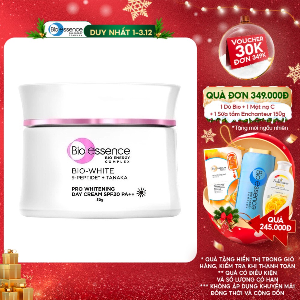 Kem Dưỡng Trắng Sáng Da Ban Ngày Bio-essence Bio-White Pro SPF20 PA++ Day Cream chiết xuất Tanaka&Camellia 50g