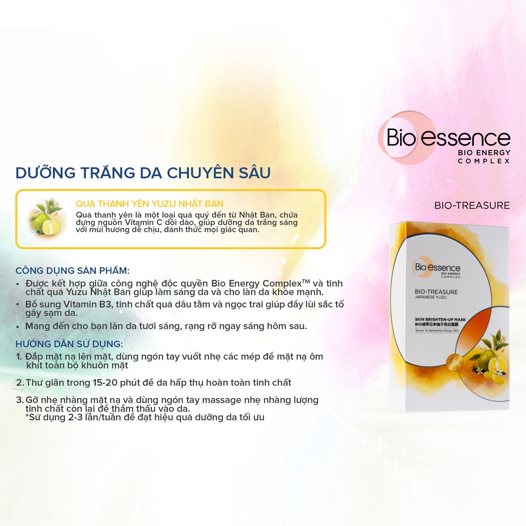 Mặt nạ dưỡng trắng chuyên sâu Bio-Essence Skin Brighten-Up Mask chiết xuất Yuzu 20ml