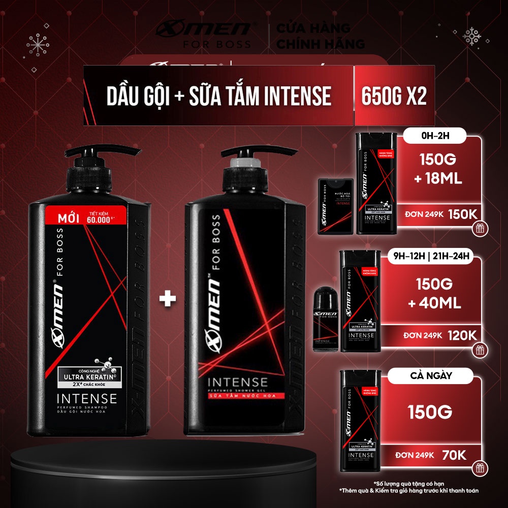 Combo Dầu gội nước hoa 650g + Sữa tắm nước hoa X-Men for Boss Intense 650g