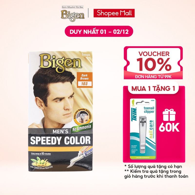 Thuốc nhuộm phủ bạc Bigen Men Speedy Color 80ml dành cho nam, nhuộm tóc bạc hoàn toàn, dạng kem