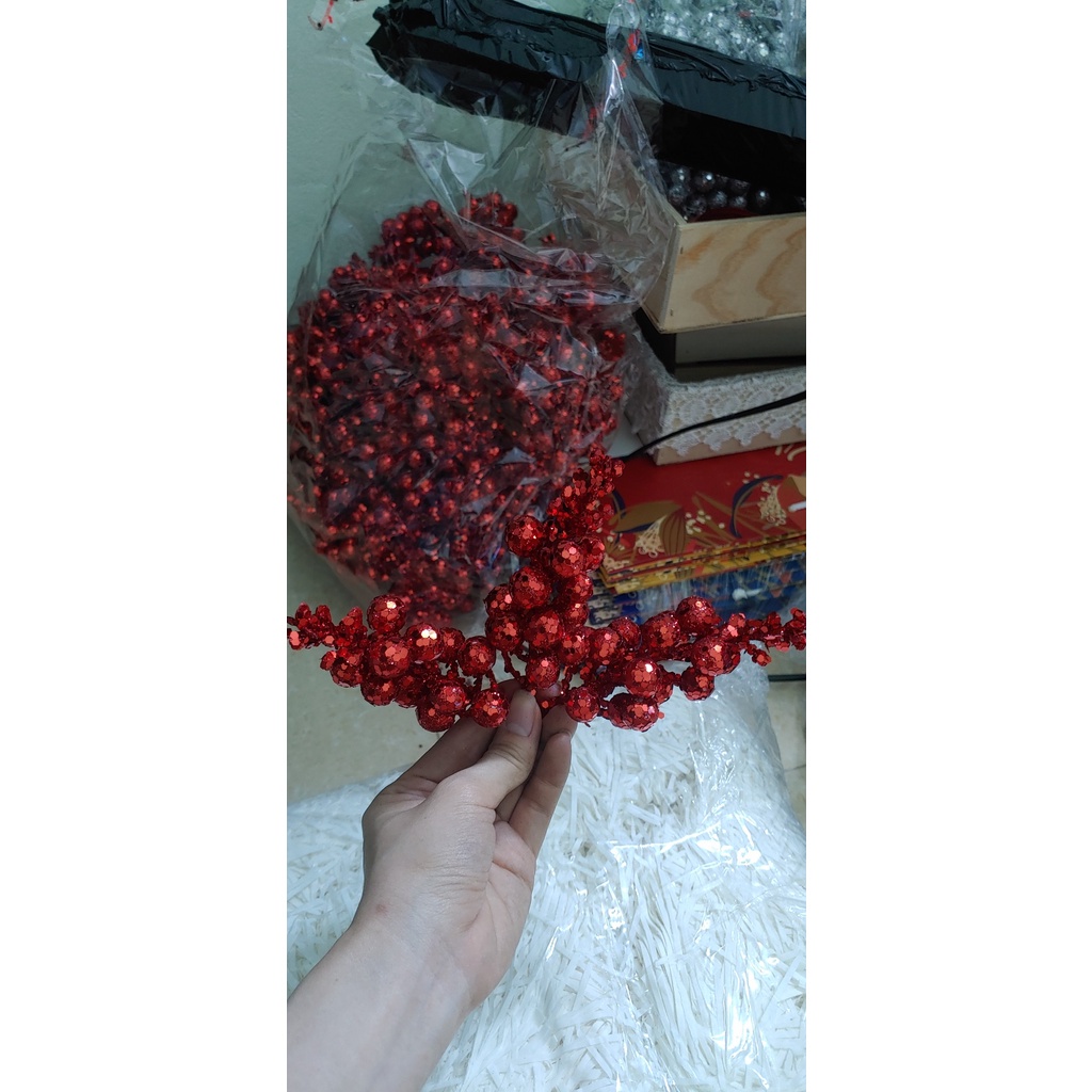 Cành sung nhũ trang trí oản tài lộc , trang trí noel giỏ quà tết