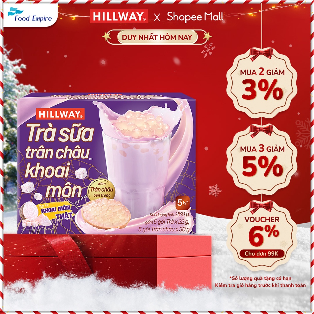 Trà sữa Trân Châu Khoai Môn - Maccoffee - Hillway (hộp 5 gói trà sữa, 5 gói trân châu)