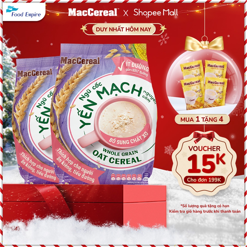Combo 2 túi Bột Ngũ Cốc Dinh Dưỡng Ít Đường - MacCereal (túi 20 gói x 28g)
