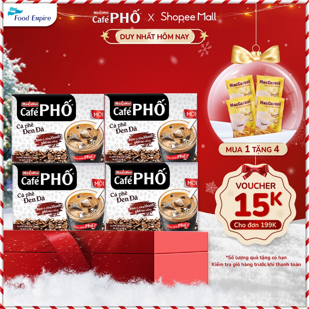 Combo 4 hộp Cà phê Phố Đen Đá - Maccoffee (hộp 10 gói x 16g)