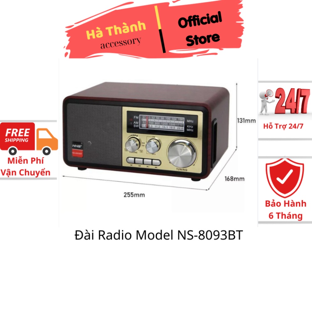 Đài Radio Model NS-8093BT, Bluetooth Chính Hãng NNS, Bắt Sóng FM, AM, /USB/TF, Thẻ Nhớ - Loa Dùng Điện 220V Và Pin -dido