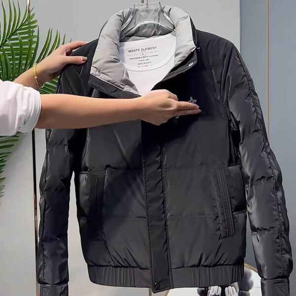 Áo phao nam quảng châu áo phao nam Áo bánh mì giữ ấm phong cách Hàn Quốc mùa đông áo khoác thời trang nam màu trắng mẫu mới áo khoác thời trang cổ đứng dày