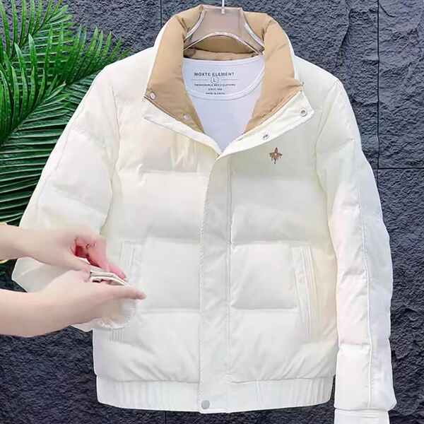 Áo phao nam quảng châu áo phao nam Áo bánh mì giữ ấm phong cách Hàn Quốc mùa đông áo khoác thời trang nam màu trắng mẫu mới áo khoác thời trang cổ đứng dày