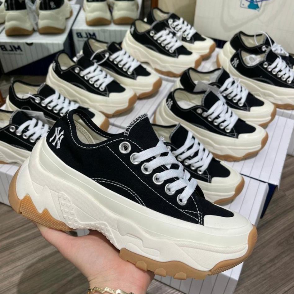 Giày Độn Đế MLB Chunky vải High NY cổ thấp Black White 1:1 Nam Nữ - Giày thể thao Đế Cao nâu Trắng hot trend shop368