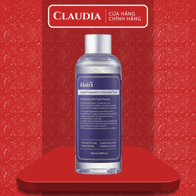 Nước Hoa Hồng Không Mùi Dưỡng Ẩm Da Và Làm Mềm Da Dear Klairs Supple Preparation Unscented Toner 180ml