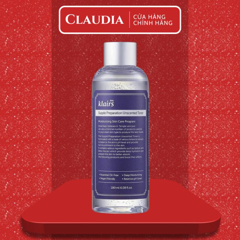 Nước Hoa Hồng Không Mùi Dưỡng Ẩm Da Và Làm Mềm Da Dear Klairs Supple Preparation Unscented Toner 180ml