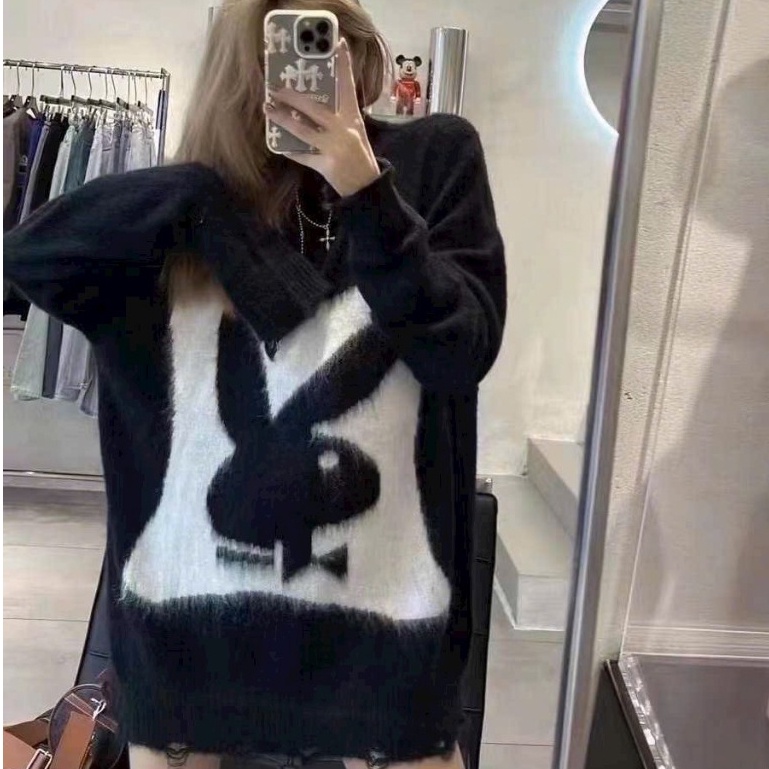 Áo Sweater Len Nam Hình Thêu Thỏ Lông Siêu Nét - Áo Len Nam Nữ Hình Thêu Thỏ Lông Cao Cấp