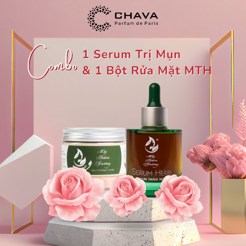 [COMBO] 1 SERUM DÀNH CHO DA MỤN HERBAL ANTI 50ML - MTH + 1 BỘT RỬA MẶT THẢO DƯỢC 100G - MTH