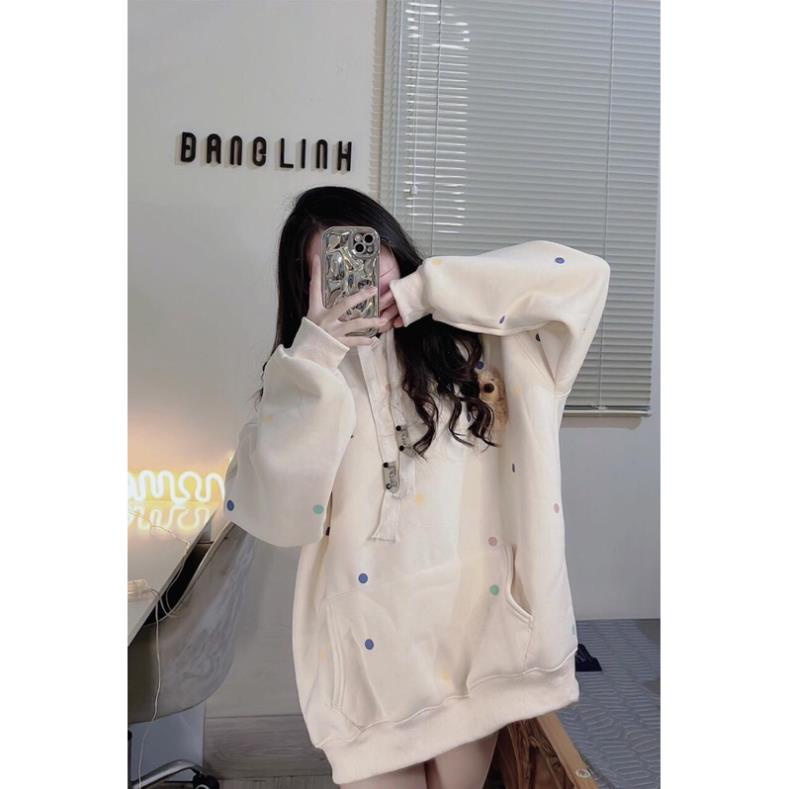 Áo Hoodie Nỉ Bông Thêu Chữ 13DE Kèm Gấu Siêu Dễ Thương🍀Áo Nỉ Họa Tiết Chấm Bi Hit Hot