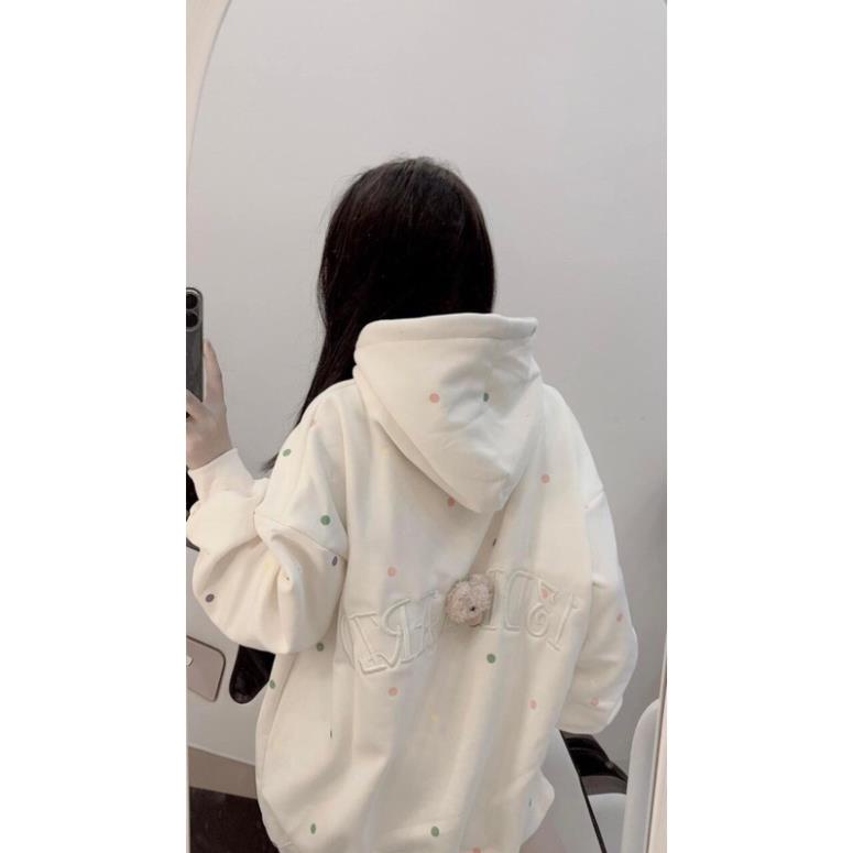 Áo Hoodie Nỉ Bông Thêu Chữ 13DE Kèm Gấu Siêu Dễ Thương🍀Áo Nỉ Họa Tiết Chấm Bi Hit Hot
