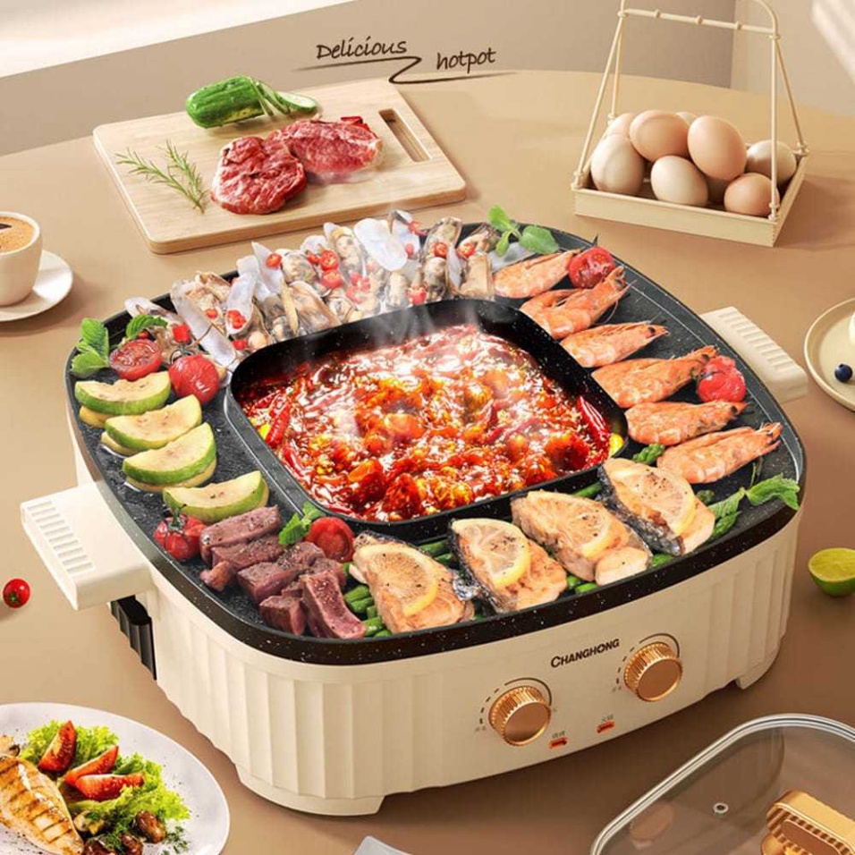 Bếp Lẩu Nướng Kết Hợp 2 Trong 1 CHANGHONG Vừa Lẩu Vừa Nướng Không Khói Siêu Tiện Lợi Chính Hãng