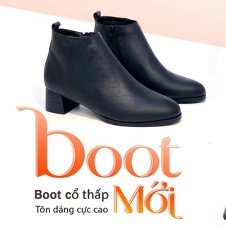 Giầy bốt nữ da thật gót trụ cao 4cm vnxk