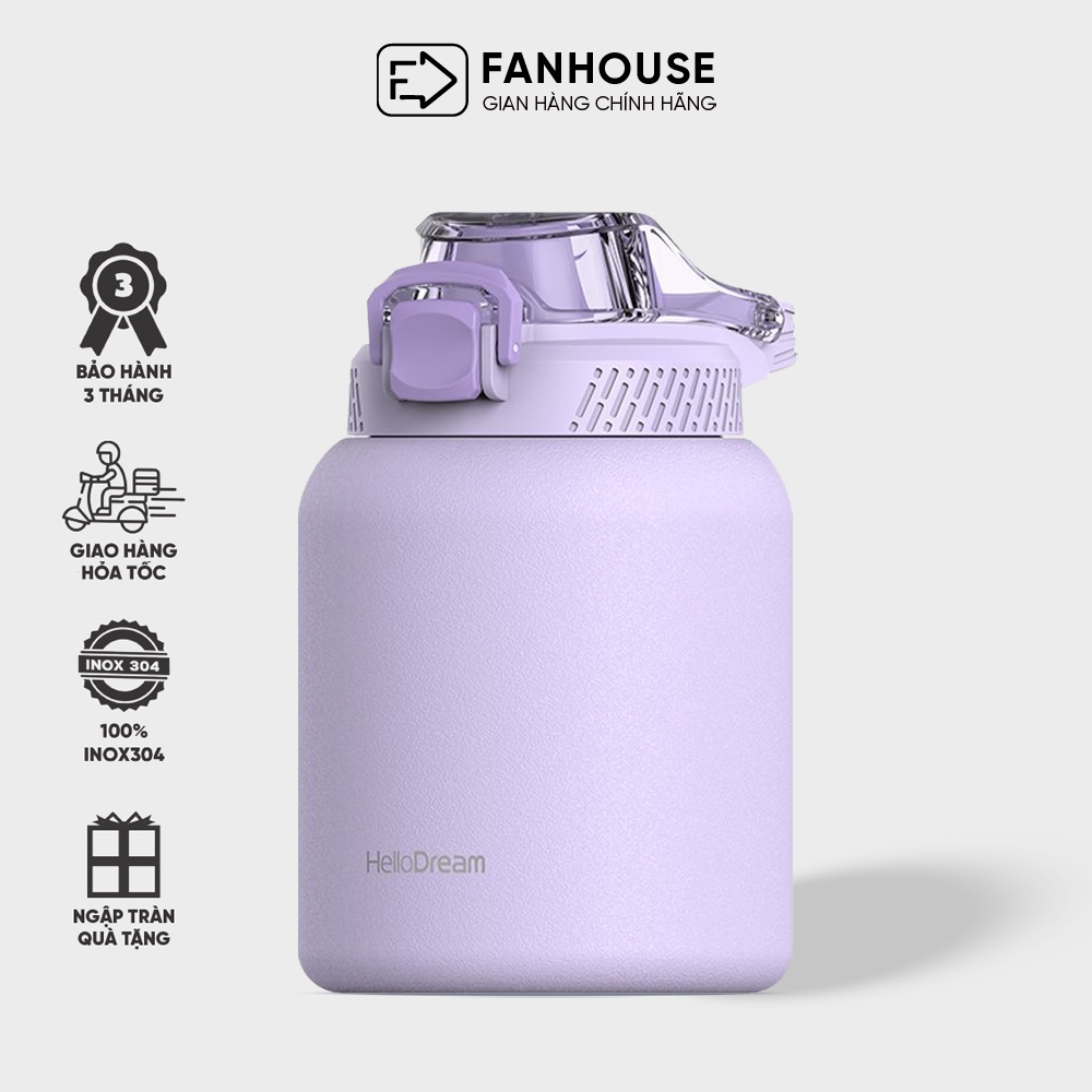 Bình giữ nhiệt cao cấp Hello Dream 720-1100ml bình nước giữ nhiệt thể thao Fan House có ống hút vỏ chống xước inox 316