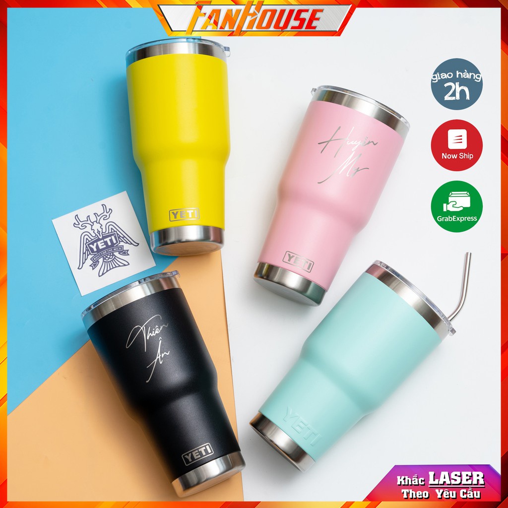 Cốc nước YETI 30oz giữ nhiệt 10h ly nước cao cấp inox 304 dung tích 900ml Fan House tặng ống hút, khắc tên theo yêu cầu