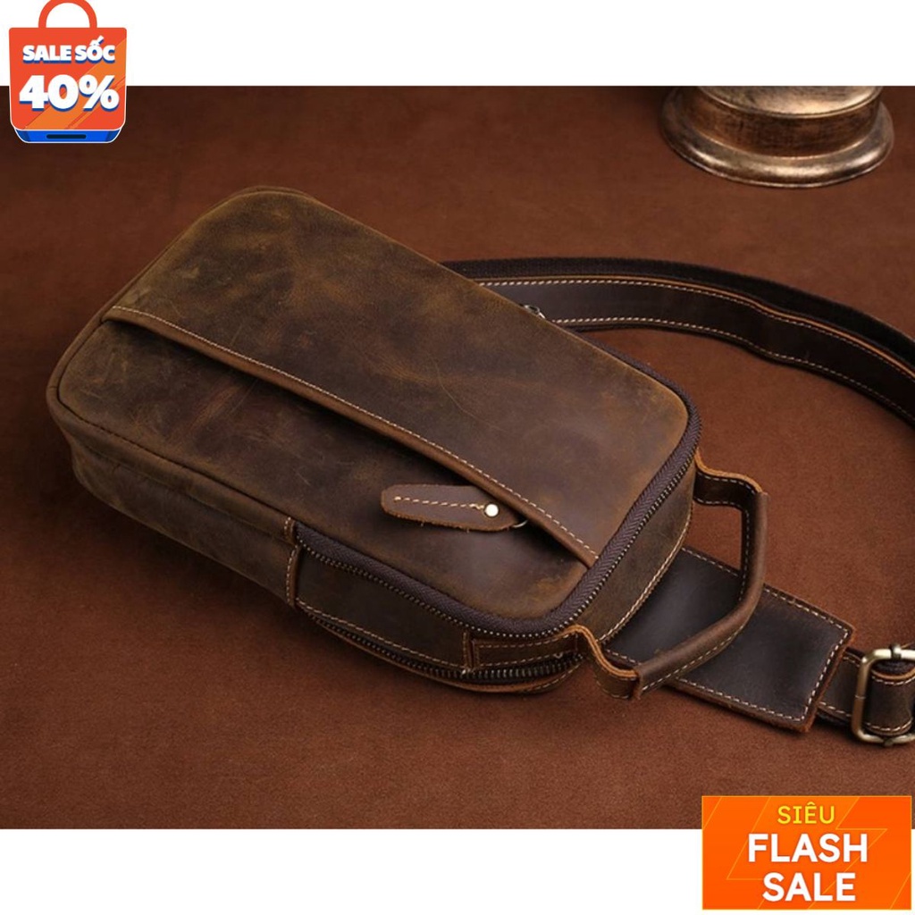 Túi đeo chéo ngực da thật, da bò sáp DB05 thời trang cực chất [Free Ship]