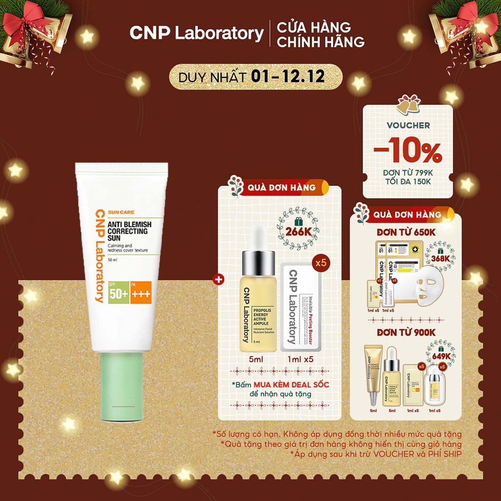 Kem chống nắng giảm mẩn đỏ cho da mụn CNP Laboratory SPF50+/PA+++ 50ml