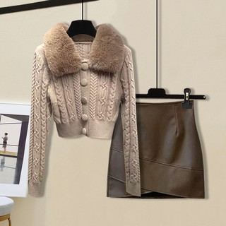 ♥♥♥bộ áo khoác cardigan dệt kim + chân váy thời trang thu đông kiểu mới 2022 cho nữ♥12.1