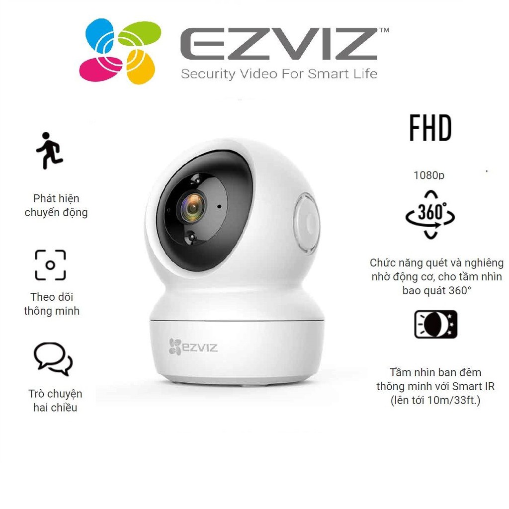Camera Wifi Trong Nhà P/T EZVIZ_C6N 2MP 1080P Xoay 360 Độ Hồng Ngoại 10m Đàm Thoại Hai Chiều - Hàng chính hãng