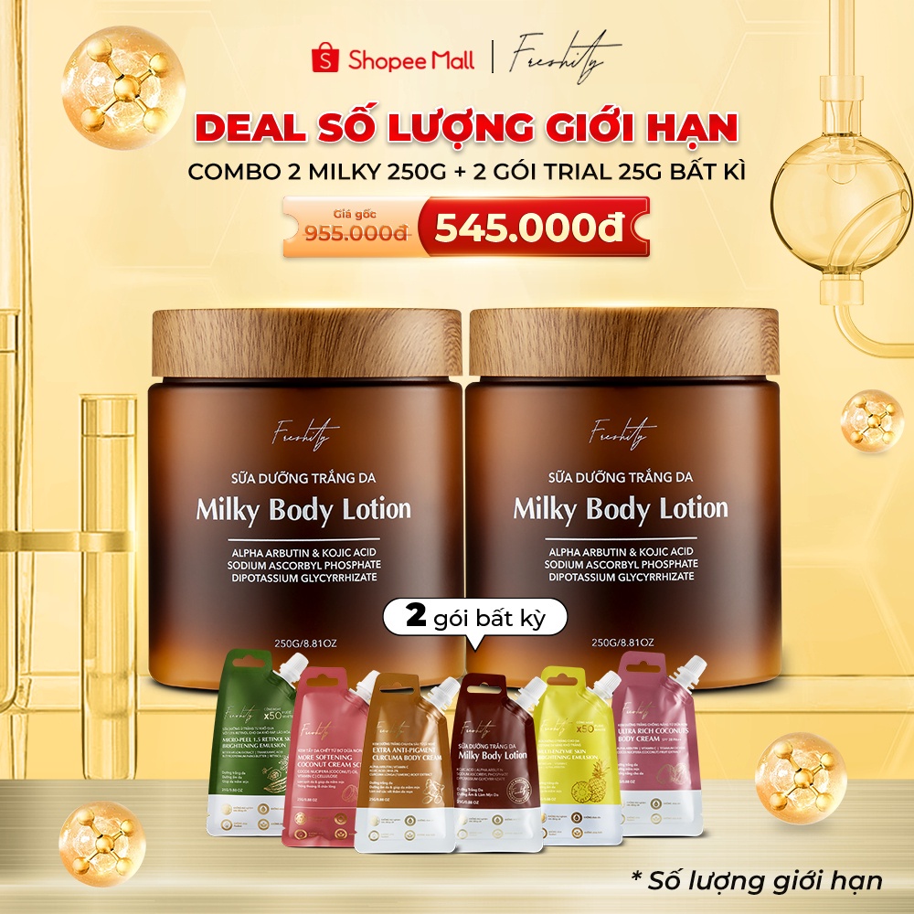 Sữa dưỡng trắng da milky body lotion Freshity 250g chứa 4% Alpha arbutin