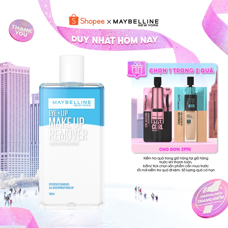 Nước tẩy trang mắt và môi Maybelline New York Eye & Lip Makeup Remover 150ml