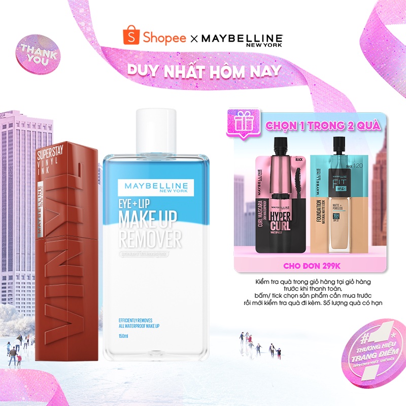 Bộ Son Bóng Bền Màu Nhẹ Môi Superstay Vinyl Ink 4.2ml & Nước Tẩy Trang Mắt Môi 150ml Maybelline New York