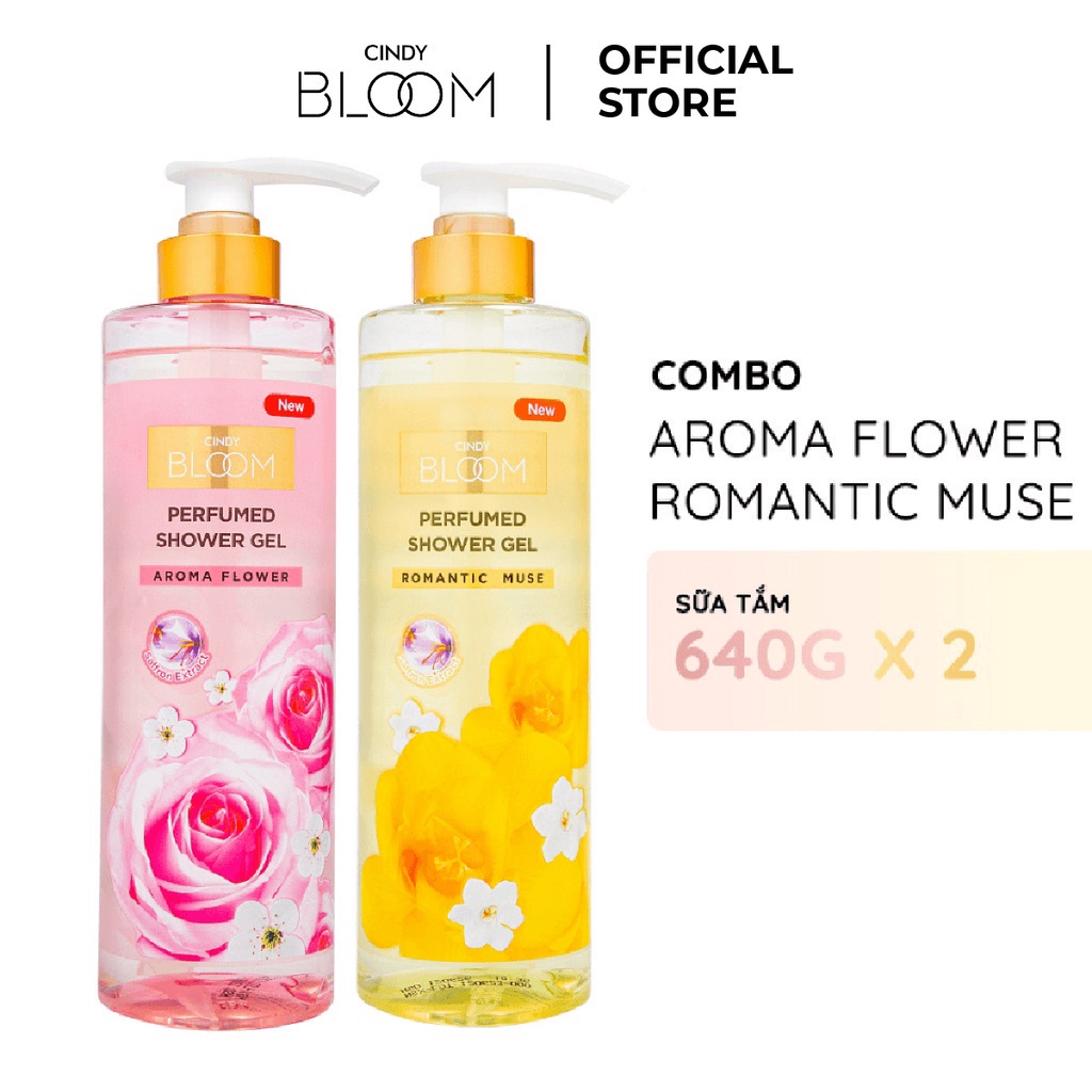 Combo Sữa tắm nước hoa Cindy Bloom Aroma Flower + Romantic Muse quyến rũ 640g