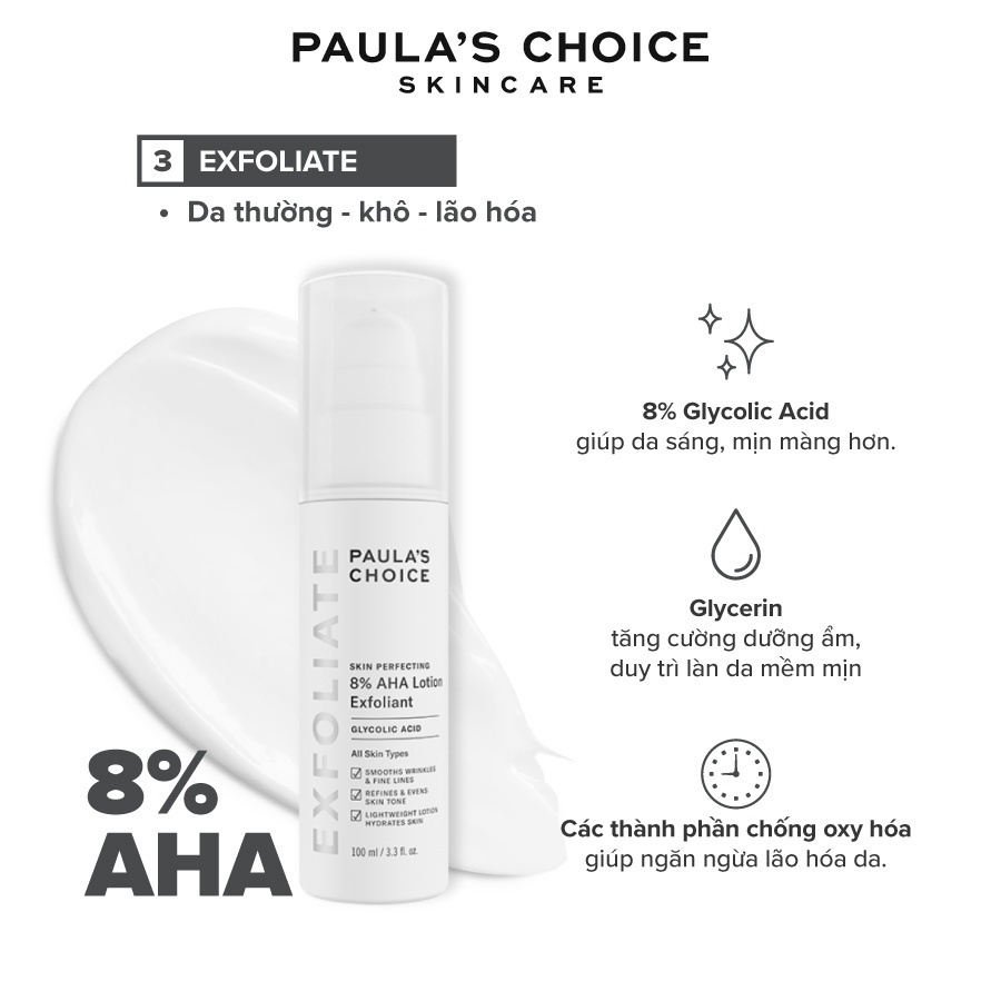 Kem loại bỏ tế bào chết mềm mịn da Paula's Choice Skin Perfecting 8% AHA Lotion 100ml 2060